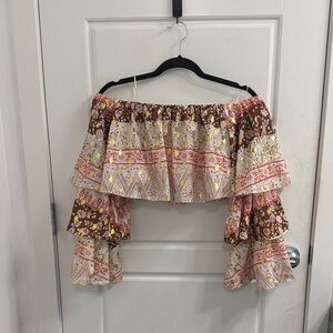 Anthropologie Mare Madera off shoulder Bohemian Ruffle Crop Long Sleeve Small